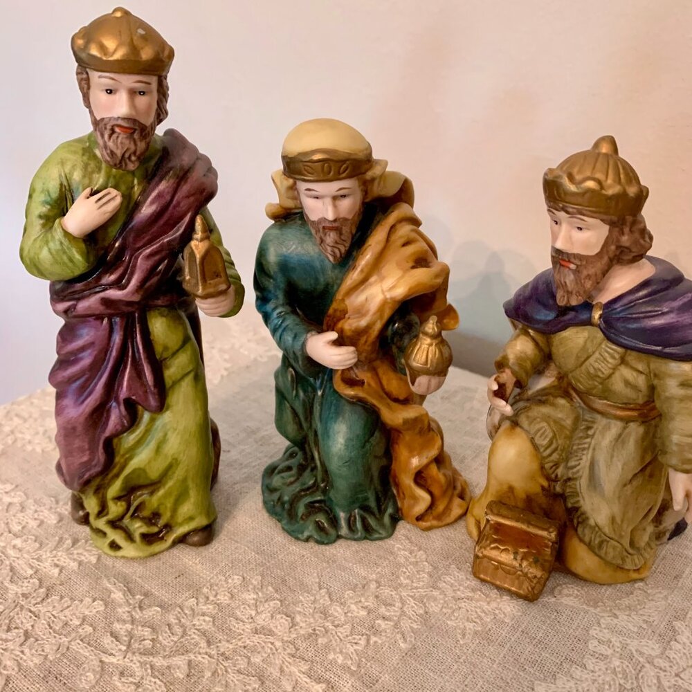 3 Wise Men Nativity Replacement Figurines Beautiful Vintage Hand Painted